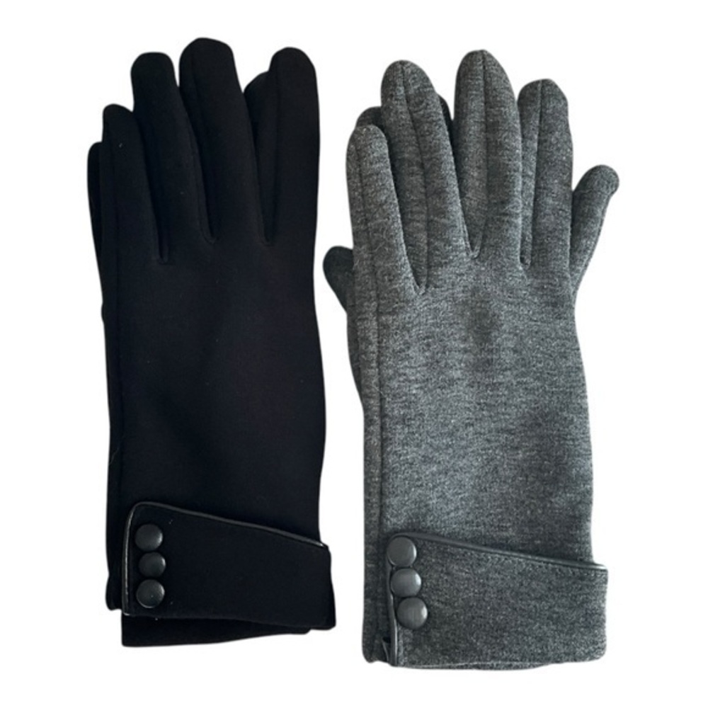 Winter Gloves Set - Black and Gray with Button Detail